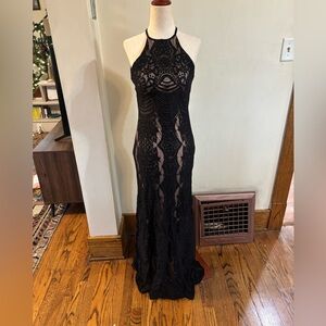 Morgan and Co vintage black lace maxi dress